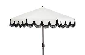 Phoebe Fringe Patio Umbrella White Black 495 00 Patio Umbrella Fringe Patio Umbrella Patio