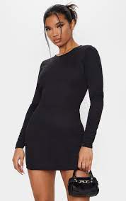 Black Long Sleeve Bodycon Dress | PrettyLittleThing