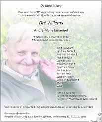 André Marie Emanuel (Dré) Willems ✝ 12 november 2021 • overlijdensbericht  en condoleances
