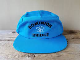 Dominion Bridge Original Vintage 80s Blue 5 Panel Snapback Hat Made In Usa Gold Pin Cap Garment Ballcap Defunct Canadian Steel Company Gold Pin Panel Hat Ball Cap