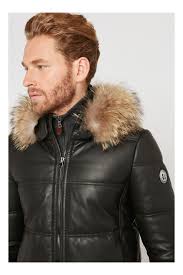Ford homme américain doudoune rembourré noir de marque ajusté 100% veste cuir. Doudoune Cuir Agneau Col Raccoon