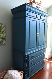 Blue kitchen cabinets have become very trendy the past few months, its most popular use is for kitchen islands and accent pieces. Chalk Painted Armoire Makeover Aubusson Blue 2 Bees In A Pod