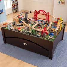 At 46.9 x 32.9 x 26.8 inches, the table itself doesn't take up a whole lot more space than the last one, but with the sliding trundle storage, it weighs a whopping 81 pounds. Kidkraft Metropolis Train Table Set Walmart Canada