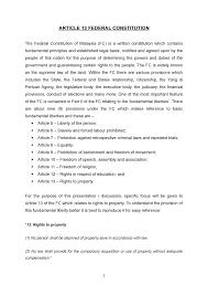 The federation was initially called the federation of malaya (in malay, persekutuan tanah melayu). Art 13 Fc Article 13 Federal Constitution Studocu