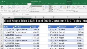 Excel Magic Trick 1436 Excel 2016 Combine 2 Big Tables Into 1 For Pivot Excel Big Table Power