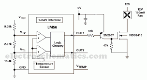 The following diagram shows the modified design of the previous circuit, here as we can see, a resistor and a pot has been introduced. Lm56 Electronic Thermostat Circuit