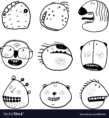 Doodle Outline Cartoon Emotional Faces With Teeth Vector Image On Vectorstock Outline Illustration Funny Illustration Outline
