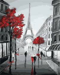 Paris Street View In Black And Red Cities Paint By Number Numeral Paint Street Painting Painting Eiffel Tower Painting