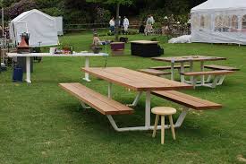 Cassecroute Picnic Table With White Supports In The Back You See A Cassecroute Field Kitchen And A Carre Square Picnic Table Picnic Table Backyard Table