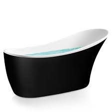 A bathtub or bath is a container for holding water in which a person or animal may bathe. Akdy 63 6 In Acrylic Reversible Drain Oval Slipper Flatbottom Freestanding Bathtub In Black And White Bt0078 The Home Depot