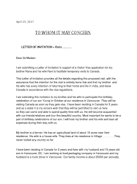 Getting a temporary canada visa means that you will be visiting canada for a short period of time, usually 6 i am a canadian permanent resident and i live in 2623 bayfield st. Invitation Letter Rana