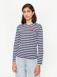 Comme Des Garcons Play Striped Red Heart T Shirt W Navy White Goodhood