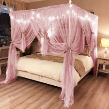 Canopy beds king size with curtains. Buy Joyreap 4 Corners Post Pink Canopy Bed Curtain For Girls Adults Royal Luxurious Cozy Drapes Cute Princess Bedroom Decoration Accessories 47 W X 78 L Twin Online In Vietnam B08cwwrzy8