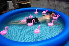 Inflatable activity water park give kids endless hours of fun; Man Puts 8 Foot Wide Pool On His Balcony Pink Flamingos And All Murray Hill New York Dnainfo