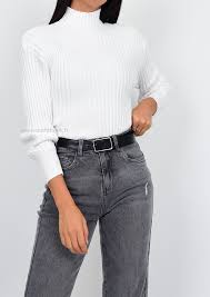 Offset, push, and pull resets. Ribbed High Neck Jumper In White Outfitbook