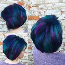Blue, purple or dark green hair? Peacock Hair Blue Purple And A Little Green Peacock Hair Color Short Hair Color Cool Hair Color