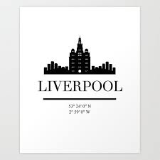 Black And White Liverpool Skyline Art Liverpool England Black Silhouette Skyline Art Skyline Art Liverpool England City Skyline Art