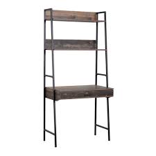 Os Home And Office Furniture Planked Knotty Pine Collection Ladder Bookcase With Built In Desk And Drawer With Metal Uprights Rustic Planked Knotty Home Depot