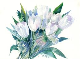 White Flowers Tulip Flowers Tulips Art Tulips Painting Original One Of A Kind Watercolor Art Floral Painting Tulips Art Watercolor Tulips Tulip Painting