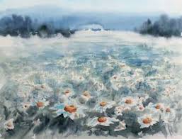 A watercolor field of flowers. Artwork Field Of Flowers By Ekaterina Gubina Watercolor Painting Genre Landscape Nature