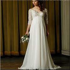 2015 Plus Size Wedding Dresses High Quality White Chiffon With Beadin A Line V Neck 3 4 Slee Empire Wedding Dress Pregnant Wedding Dress Applique Wedding Dress