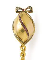 An Imperial Faberge Jeweled Gold And Enamel Hat Pin Workmaster Henrik Wigstrom St Petersburg 1903 1904 The Ball Of Ovoid Form A Faberge Jewelry Hat Pins Jewels