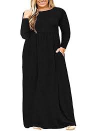 Poseshe Women Long Sleeve Loose Plain Casual Plus Size Long Maxi Dress With Pockets Black Xl Casual Dresses Plus Size Maxi Dress With Sleeves Maxi Dress