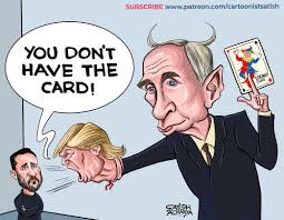 Cartoonist - 'You don't have the card' Trump yells at Zelensky!  #DonaldTrump #Zelensky #UkraineWar #Putin | Facebook