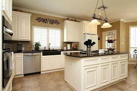 Kitchens with tan cabinets 03. White Cabinets Beige Floor Novocom Top