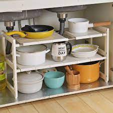 Of all my kitchen cabinets, this one under the sink was actually the least scary. Obor Expandable Under Sink Organizer 2 Etagen Multifunktionales Kuchen Unterschrankregal Mit Abnehmbaren Regalen Und Stahlrohren Fur Kuche Bad Und Garten Amazon De Kuche Haushalt