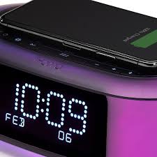 Featuring an ambient light for gentle room illumination and a dimmable backlit. Ihome Qi Wireless Fast Charging Color Changing Bluetooth Alarm Clock