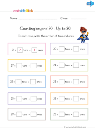 Free kindergarten worksheets, place value, teen numbers. Kindergarten Worksheets Counting To 100 Counting Beyond 20 And Up To 100