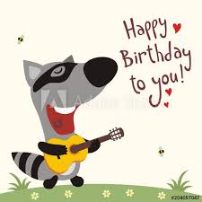 Party time card, raccoon office birthday card，promotion card, funny congratulation graduation card. Funny Raccoon With Guitar Sings Song Happy Birthday To You Greeting Card Funny Happy Birthday Song Happy Birthday Guitar Happy Birthday Images