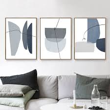 Blue Gray Wall Art Set Of 3 Prints Abstract Geometric Shapes Etsy In 2021 Grey Wall Art Blue Grey Walls Wall Art Sets