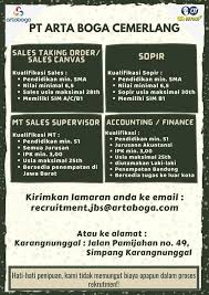 Loker sales kanvas di cv. Lowongan Kerja Pt Arta Boga Cemerlang Tasikmalaya Terbaru 2021