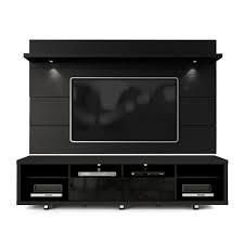 Manhattan Comfort Cabrini 86 In Black Engineered Wood Entertainment Center With 2 Drawer Fits Tvs Up To 70 In With Wall Panel In 2020 Tv Panel Tv Wall Tv Wall Design