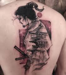 Cool Watercolor Samurai And Pagoda Tattoo By Victormontaghini Sak Yant Tattoo Tattoos Moth Tattoo