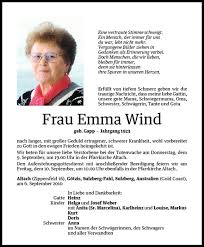 Todesanzeigen von Emma Wind