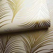 Gold and white ivory cream. Holden Decor Gold Holden Metallic Feather Pattern Wallpaper Leaf Motif Modern Textured 50080 Amazon Co Uk Diy Tools