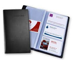 The unique business card holder fits easily into pockets, purses, briefcases and bags without cards getting lost, bent or damaged. Business Card Book Leather Look Sigel