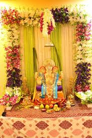 Ganpati Decoration With Artificial Flowers Curtains Ecofriendlydecorhandmade Ganpati Decoration Design Eco Friendly Ganpati Decoration Eco Friendly Decor