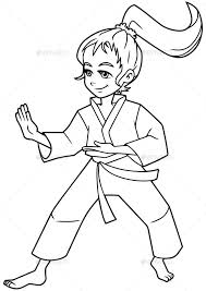 Karate Stance Girl Line Art Martial Arts Girl Line Art Vector Line Art
