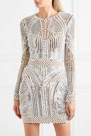Silver Embellished Tulle Mini Dress Balmain Mini Dress Evening Mini Dresses Sequin Mini Dress