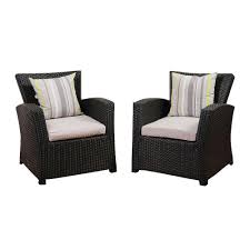 Shop patio furniture and a variety of outdoors products online at lowes.com. Amazonia Atlantic 2 Piece Bradley Black Synthetic Wicker Patio Armchair Set With Light Grey Cushions Sc Saigon 2arm The Home Depot