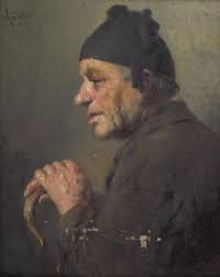 1915 Ludwig Kandler German Oil Painting Portrait Man in Floppy Cap Cane no  frame