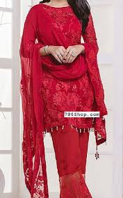 Red Chiffon Suit Buy Mahrukh By Zs Pakistani Dresses And Clothing Online In Usa Uk Red Dress Design Designer Dresses Pakistani Party Wear Dresses