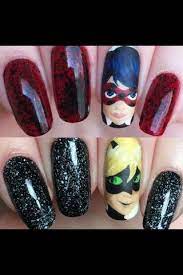 Beautiful Nail Art Of Ladybug Catnoir Ladybug Nails Ladybug Nail Art Miraculous Ladybug