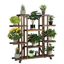 47 2 Wood Rolling 6 Tier Flower Stand Display Stand Carbonized Indoors Outdoors Walmart Com In 2021 Plant Stand Indoor Wooden Plant Stands Flower Stands