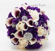 Brides,bridesmaids,flowergirl wedding bouquet, buttonholes,corsages purple,ivory. Bridal Bouquet Callas Purple Ivory Roses Rhinestones Hydrangea Groom Songs From The Garden