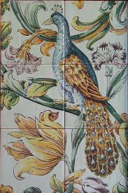 Portuguese Mural From 17th Century Peacock Tile Mavi Ve Beyaz Seramik Kus
